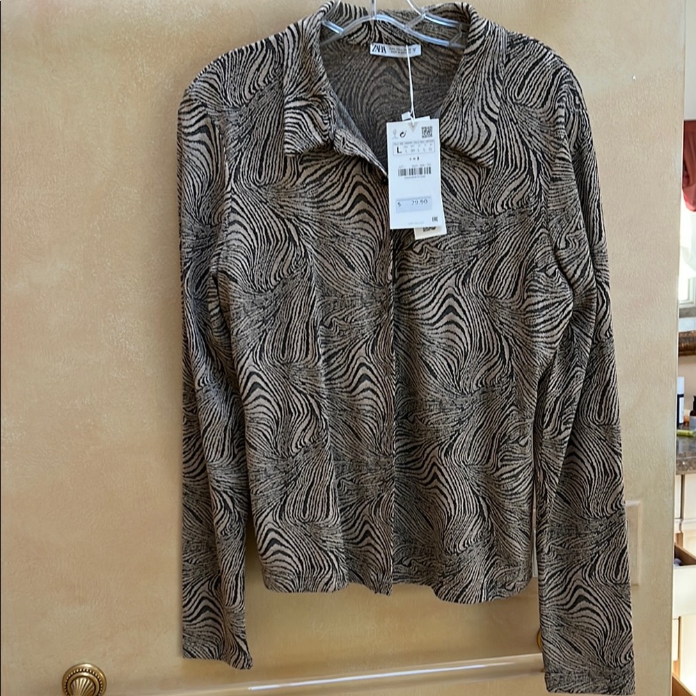 Zara Zebra Print Long Sleeve Top